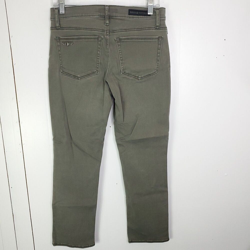 Rock Republic Jeans Womens 8 Skinny Low Rise Y2K Olive Earthy Skull Wings - Picture 7 of 10